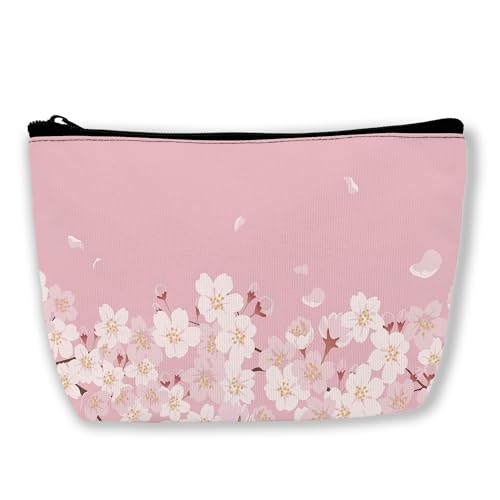 BUYIDUI Make-up-Tasche im Retro-Stil, Hippie-Blumen, Kosmetiktasche für Damen und Mädchen, tragbare Make-up-Tasche, Reise-Kulturbeutel, Cherry Blossom von BUYIDUI