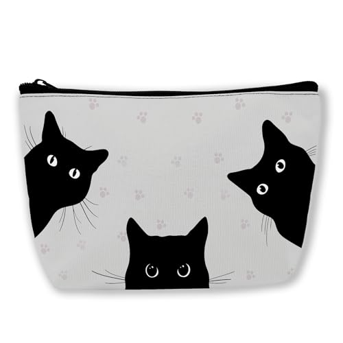 BUYIDUI Make-up-Tasche mit schwarzer Katze, Kosmetiktasche für Damen und Mädchen, tragbare Make-up-Tasche, Reise-Kulturbeutel, Süße schwarze Katze von BUYIDUI