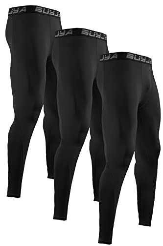 BUYJYA 3er-Pack Herren-Kompressionshosen, Laufhose, Workout-Leggings, athletisch, kühl, trocken, Yoga, Fitnessstudio, Kleidung, Geschenk, Schwarz-Schwarz-Schwarz, X-Groß von BUYJYA