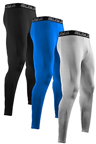 BUYJYA 3er-Pack Herren Kompressionshose Laufhose Workout Leggings Athletic Cool Dry Yoga Gym Kleidung Geschenk, blau-grau-schwarz, Mittel von BUYJYA