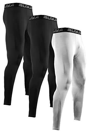 BUYJYA 3er-Pack Herren-Kompressionshosen, Laufhose, Workout-Leggings, athletisch, kühl, trocken, Yoga, Fitnessstudio, Kleidung, Geschenk, schwarz-weiß, X-Groß von BUYJYA