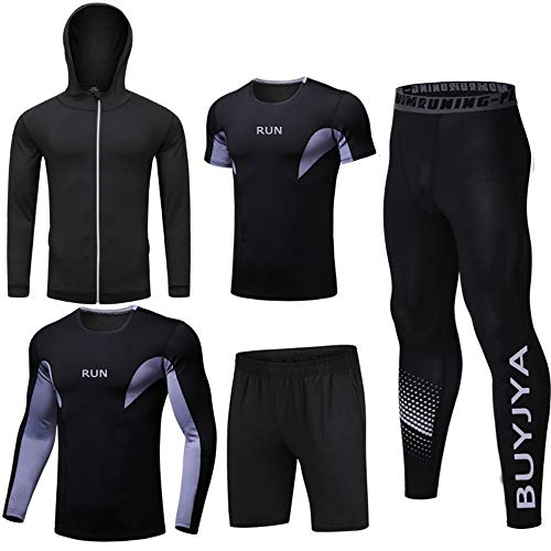 BUYJYA Herren-Kompressionshosen, Hemd, Oberteil, langärmlig, 5-teiliges Set,B-Stil,L von BUYJYA