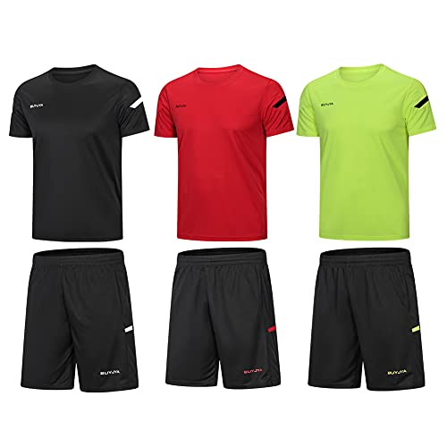 BUYJYA Herren Trainingskleidung Active Athletic Shorts Shirt Set 1 oder 3 Pack für Basketball Fußball Training Laufen, Schwarz/Rot/Grün, 3X-Groß von BUYJYA