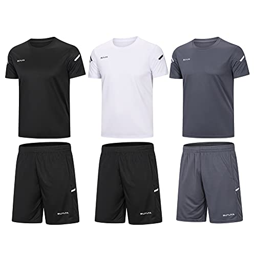 BUYJYA Herren Workout Kleidung Athletic Shorts Set 3er Pack für Basketball Fußball Training Laufen Fitnessstudio, 3er-Pack (schwarz/weiß/grau), XX-Large von BUYJYA