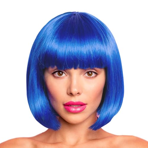 BUYOGET Blaue Bob Perücke mit Fransen 12 Zoll kurz gerade Kostüm Perücken für Frauen Cosplay Party Halloween BUYOGET Blaue Bob Perücke mit Fransen 12 Zoll kurz gerade Kostüm Perücken für Frauen Cosplay Party Halloween von BUYOGET