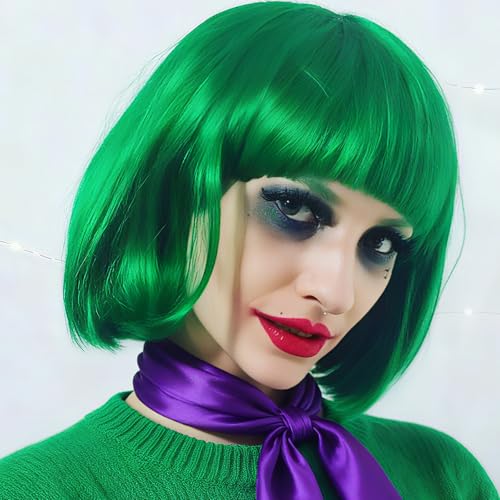 BUYOGET Grüner Bob Perücke mit Fransen 12 Zoll kurz gerade Kostüm Perücken für Frauen Cosplay Party Halloween BUYOGET Grüner Bob Perücke mit Fransen 12 Zoll kurz gerade Kostüm Perücken für Frauen Cosplay Party Halloween von BUYOGET