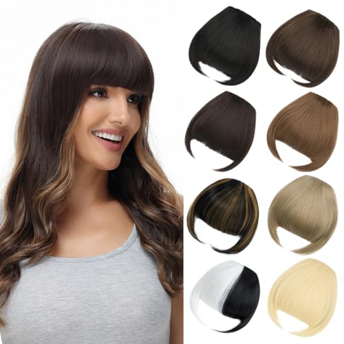 BUYOGET Haarverlängerung Clips mit Pony Schwarz Weiß Gerade Falsche Pony Haarclip für Frauen Mädchen von BUYOGET