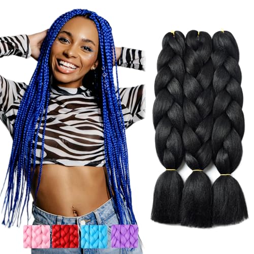 BUYOGET Jumbo Flechthaarverlängerungen für Damen 3 Bündel 24 Zoll Hochtemperatur-Kanekalon Flechthaar für Twist Crochet Box Braids Natürlich Schwarz BUYOGET Jumbo Flechthaarverlängerungen für Damen 3 Bündel 24 Zoll Hochtemperatur-Kanekalon Flechthaar für Twist Crochet Box Braids Natürlich Schwarz von BUYOGET