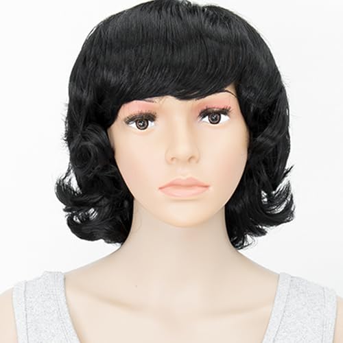 BUYOGET Kurze lockige Perücken Schwarz Retro Lagenhaar Perücken für Damen Damen Herren Cosplay Kostüm Perücke von BUYOGET