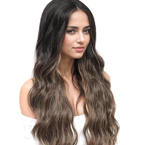 BUYOGET Lange gewellte lockige Perücke Natürlicher Mittelscheitel Perücken für Frauen Cosplay Partys Täglich Tragen 24 Zoll Schwarz bis Braun BUYOGET Lange gewellte lockige Perücke Natürlicher Mittelscheitel Perücken für Frauen Cosplay Partys Täglich Tragen 24 Zoll Schwarz bis Braun von BUYOGET