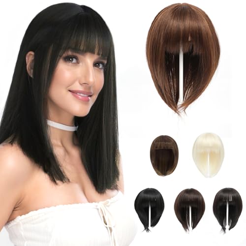 BUYOGET Mittelbrauner Haar-Topper Clip-in-Haarteil für Frauen Kurz 12 Zoll Clip-in-Topper mit Fransen für dünner werdendes Haar von BUYOGET
