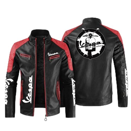 BUYONE Herren Lederjacke-Servi Zio Vespa Print Motorrad Jacke Outwear Kragen Jacken Reiß Verschluss Warme Sweatshirts Mantel Fahrrad Trikot-Weihnachts Geschenk-A||XL von BUYONE