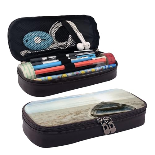 BUYQKANXX Federmäppchen aus PU-Leder, Motiv: Boot, Strand, Sonnenaufgang, Zeitdruck, kompakt und vielseitig, Schreibwaren-Organizer, niedliches Federmäppchen, Bleistift-Organizer mit Reißverschluss, BUYQKANXX Federmäppchen aus PU-Leder, Motiv: Boot, Strand, Sonnenaufgang, Zeitdruck, kompakt und vielseitig, Schreibwaren-Organizer, niedliches Federmäppchen, Bleistift-Organizer mit Reißverschluss, von BUYQKANXX
