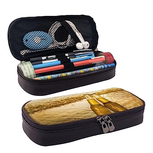 BUYQKANXX Federmäppchen aus PU-Leder, Motiv: Flaschen, Bier, Strand, Sonnenuntergang, Zeitdruck, kompakt und vielseitig, Schreibwaren-Organizer, niedliche Federmäppchen, Bleistift-Organizer mit BUYQKANXX Federmäppchen aus PU-Leder, Motiv: Flaschen, Bier, Strand, Sonnenuntergang, Zeitdruck, kompakt und vielseitig, Schreibwaren-Organizer, niedliche Federmäppchen, Bleistift-Organizer mit von BUYQKANXX