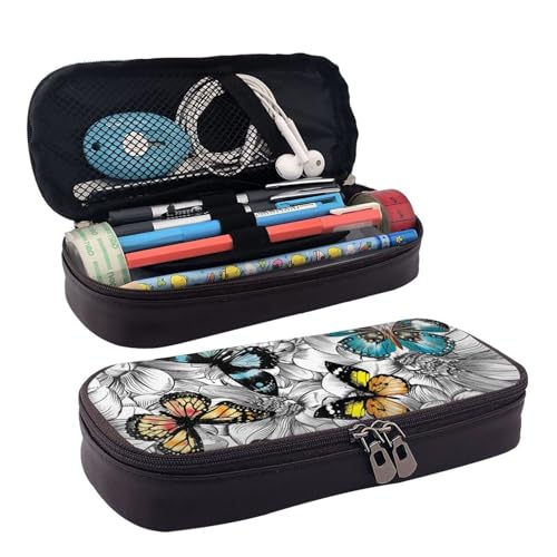 BUYQKANXX Federmäppchen aus PU-Leder, Motiv: Schmetterlinge und Blumenmuster, kompakt und vielseitig, Schreibwaren-Organizer, niedliches Federmäppchen, Bleistift-Organizer mit Reißverschluss, BUYQKANXX Federmäppchen aus PU-Leder, Motiv: Schmetterlinge und Blumenmuster, kompakt und vielseitig, Schreibwaren-Organizer, niedliches Federmäppchen, Bleistift-Organizer mit Reißverschluss, von BUYQKANXX
