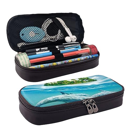 BUYQKANXX Federmäppchen aus PU-Leder, Motiv: Schwimmender Delfin im blauen Meer, kompakt und vielseitig, Schreibwaren-Organizer, niedliche Federmäppchen, Bleistift-Organizer mit Reißverschluss, BUYQKANXX Federmäppchen aus PU-Leder, Motiv: Schwimmender Delfin im blauen Meer, kompakt und vielseitig, Schreibwaren-Organizer, niedliche Federmäppchen, Bleistift-Organizer mit Reißverschluss, von BUYQKANXX