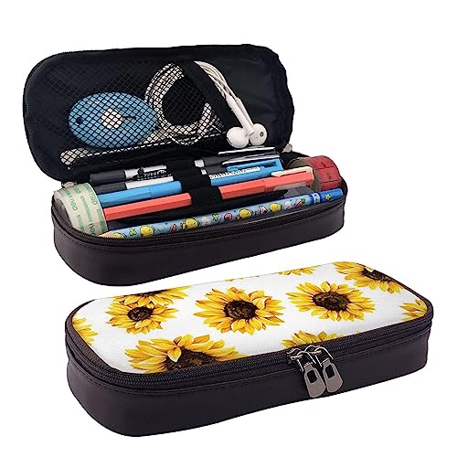 BUYQKANXX Federmäppchen aus PU-Leder mit Sonnenblumen-Druck, kompakt und vielseitig, Schreibwaren-Organizer, niedliches Federmäppchen, Bleistift-Organizer mit Reißverschluss, Schwarz , Einheitsgröße, BUYQKANXX Federmäppchen aus PU-Leder mit Sonnenblumen-Druck, kompakt und vielseitig, Schreibwaren-Organizer, niedliches Federmäppchen, Bleistift-Organizer mit Reißverschluss, Schwarz , Einheitsgröße, von BUYQKANXX