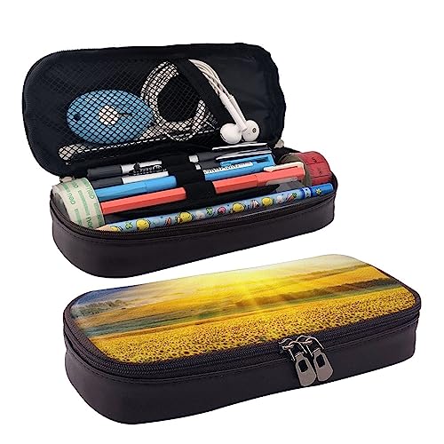BUYQKANXX Federmäppchen aus PU-Leder mit goldenem Sonnenblumen-Druck, kompakt und vielseitig, Schreibwaren-Organizer, niedliches Federmäppchen, Bleistift-Organizer mit Reißverschluss, Schwarz , BUYQKANXX Federmäppchen aus PU-Leder mit goldenem Sonnenblumen-Druck, kompakt und vielseitig, Schreibwaren-Organizer, niedliches Federmäppchen, Bleistift-Organizer mit Reißverschluss, Schwarz , von BUYQKANXX