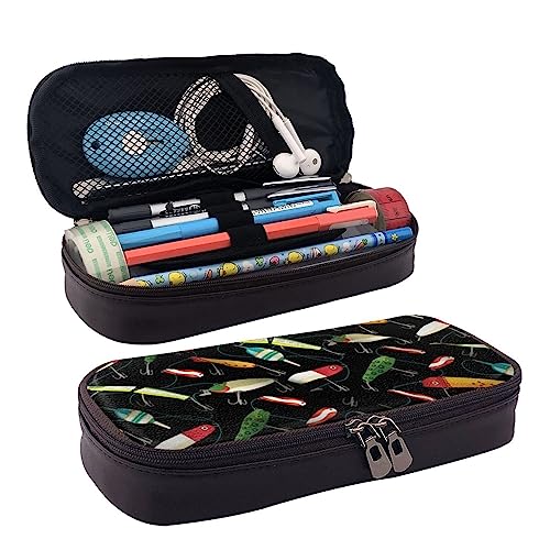 BUYQKANXX Federmäppchen mit Fischköderdruck, PU-Leder, kompakt und vielseitig, Schreibwaren-Organizer, niedliches Federmäppchen, Bleistift-Organizer mit Reißverschluss, Schwarz , Einheitsgröße, BUYQKANXX Federmäppchen mit Fischköderdruck, PU-Leder, kompakt und vielseitig, Schreibwaren-Organizer, niedliches Federmäppchen, Bleistift-Organizer mit Reißverschluss, Schwarz , Einheitsgröße, von BUYQKANXX