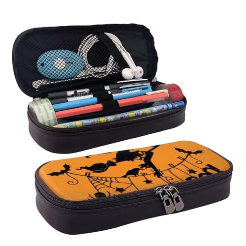 BUYQKANXX Federmäppchen mit Halloween-Hexen-Motiv, PU-Leder, kompakt und vielseitig, niedliches Federmäppchen, Bleistift-Organizer mit Reißverschluss, Schwarz , Einheitsgröße, Kosmetiktasche BUYQKANXX Federmäppchen mit Halloween-Hexen-Motiv, PU-Leder, kompakt und vielseitig, niedliches Federmäppchen, Bleistift-Organizer mit Reißverschluss, Schwarz , Einheitsgröße, Kosmetiktasche von BUYQKANXX