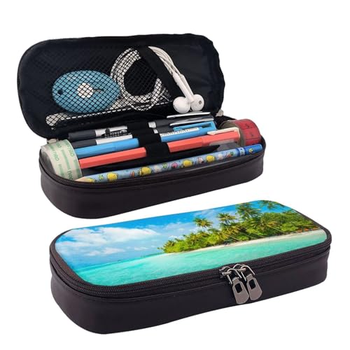 BUYQKANXX Federmäppchen mit Insel und Sandstrand und Palme, PU-Leder, kompakt und vielseitig, Schreibwaren-Organizer, niedliche Federmäppchen, Bleistift-Organizer mit Reißverschluss, Schwarz , BUYQKANXX Federmäppchen mit Insel und Sandstrand und Palme, PU-Leder, kompakt und vielseitig, Schreibwaren-Organizer, niedliche Federmäppchen, Bleistift-Organizer mit Reißverschluss, Schwarz , von BUYQKANXX