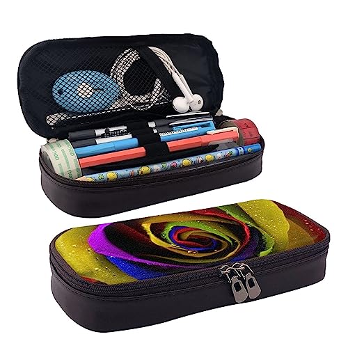 BUYQKANXX Federmäppchen mit Regenbogen-Rosen-Druck, PU-Leder, kompakt und vielseitig, Schreibwaren-Organizer, niedliches Federmäppchen, Bleistift-Organizer mit Reißverschluss, Schwarz , Einheitsgröße, BUYQKANXX Federmäppchen mit Regenbogen-Rosen-Druck, PU-Leder, kompakt und vielseitig, Schreibwaren-Organizer, niedliches Federmäppchen, Bleistift-Organizer mit Reißverschluss, Schwarz , Einheitsgröße, von BUYQKANXX