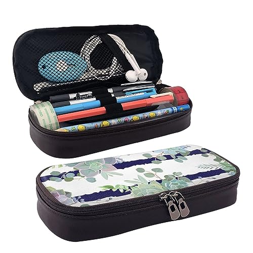 BUYQKANXX Federmäppchen mit gestreiftem Sukkulenten-Druck, PU-Leder, kompakt und vielseitig, Schreibwaren-Organizer, niedliche Federmäppchen, Bleistift-Organizer mit Reißverschluss, Schwarz , BUYQKANXX Federmäppchen mit gestreiftem Sukkulenten-Druck, PU-Leder, kompakt und vielseitig, Schreibwaren-Organizer, niedliche Federmäppchen, Bleistift-Organizer mit Reißverschluss, Schwarz , von BUYQKANXX