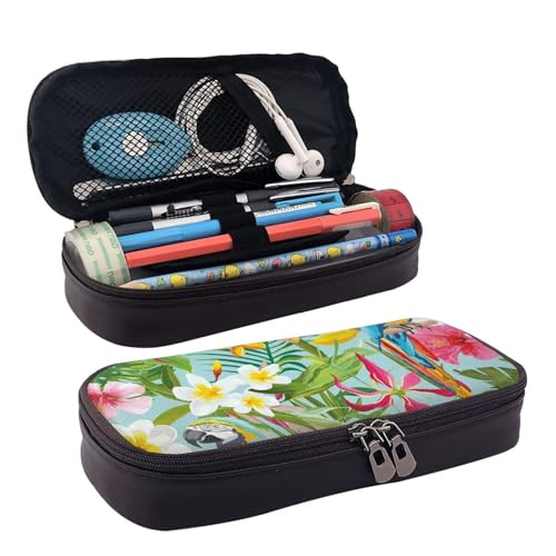 BUYQKANXX Federmäppchen mit tropischen Pflanzen und Papageien, PU-Leder, kompakt und vielseitig, Schreibwaren-Organizer, niedliches Federmäppchen, Bleistift-Organizer mit Reißverschluss, Schwarz , BUYQKANXX Federmäppchen mit tropischen Pflanzen und Papageien, PU-Leder, kompakt und vielseitig, Schreibwaren-Organizer, niedliches Federmäppchen, Bleistift-Organizer mit Reißverschluss, Schwarz , von BUYQKANXX