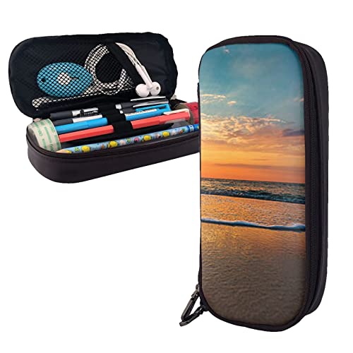 BUYQKANXX Stilvolles Leder-Federmäppchen – Tragbarer Schreibwaren-Organizer, niedliche Federmäppchen mit Reißverschluss, Federmäppchen mit Strand-Sonnenuntergang-Druck, Federmäppchen, tägliche BUYQKANXX Stilvolles Leder-Federmäppchen – Tragbarer Schreibwaren-Organizer, niedliche Federmäppchen mit Reißverschluss, Federmäppchen mit Strand-Sonnenuntergang-Druck, Federmäppchen, tägliche von BUYQKANXX