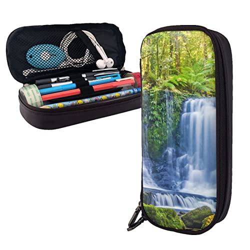 Stilvolles Leder-Federmäppchen – Tragbarer Schreibwaren-Organizer, niedliche Federmäppchen mit Reißverschluss, Federmäppchen, grüne tropische Pflanzen und Wasserfall-Druck, Federmäppchen, tägliche Stilvolles Leder-Federmäppchen – Tragbarer Schreibwaren-Organizer, niedliche Federmäppchen mit Reißverschluss, Federmäppchen, grüne tropische Pflanzen und Wasserfall-Druck, Federmäppchen, tägliche von BUYQKANXX