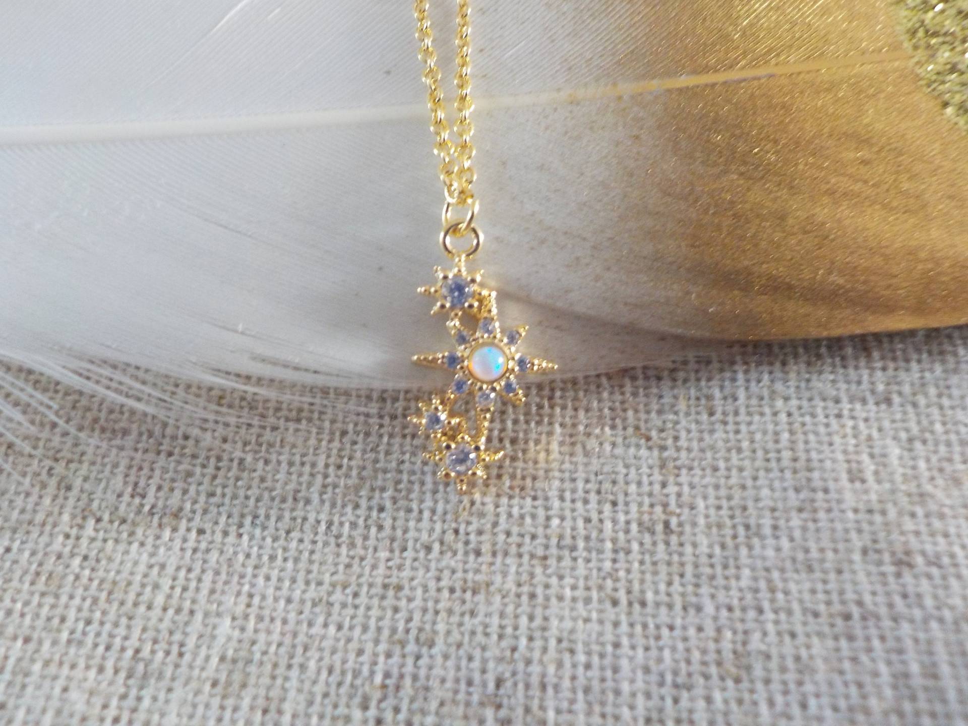 Opal Halskette, Stern Und Schmuck, Vergoldete Halskette von BUniqueShop