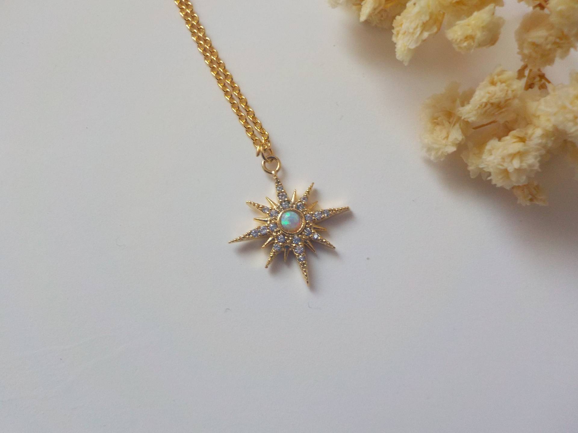 Opal-Halskette, Sterne-Halskette, Stern - Und Opal-Schmuck, Vergoldete Halskette, Schmuck Für Sie von BUniqueShop