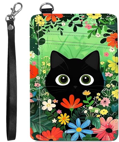 BVCLKJPOI RFID Blocking Wallet Women Slim Credit Card Holder with ID Window, Cute Small Front Pocket Card Wallet, Minimalist PU Leather Card Case for Travel Shopping Office Use, A1, Blumenkatze von BVCLKJPOI