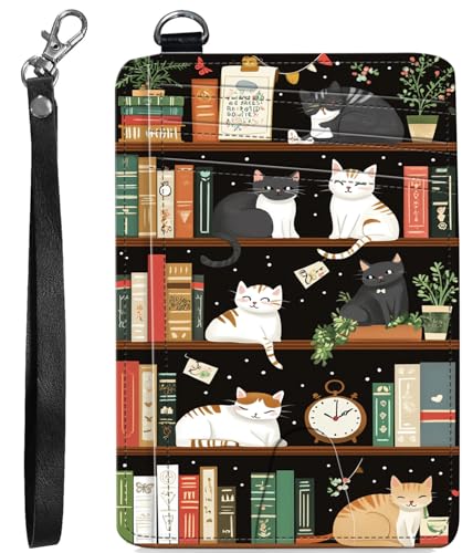 BVCLKJPOI RFID Blocking Wallet Women Slim Credit Card Holder with ID Window, Cute Small Front Pocket Card Wallet, Minimalist PU Leather Card Case for Travel Shopping Office Use, A1, Bücherregal Katze von BVCLKJPOI