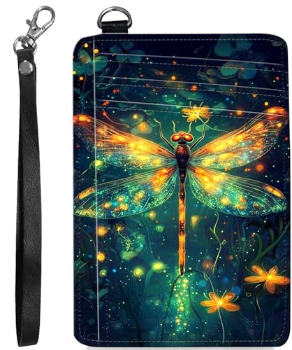 BVCLKJPOI RFID Blocking Wallet Women Slim Credit Card Holder with ID Window, Cute Small Front Pocket Card Wallet, Minimalist PU Leather Card Case for Travel Shopping Office Use, A1, Grüne Libelle von BVCLKJPOI