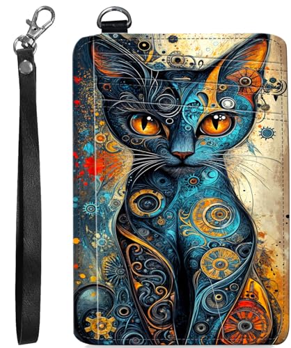 BVCLKJPOI RFID Blocking Wallet Women Slim Credit Card Holder with ID Window, Cute Small Front Pocket Card Wallet, Minimalist PU Leather Card Case for Travel Shopping Office Use, A1, Punk-Katze von BVCLKJPOI