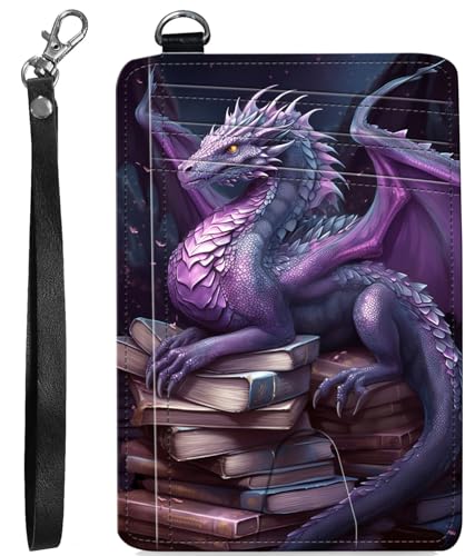 BVCLKJPOI RFID Blocking Wallet Women Slim Credit Card Holder with ID Window, Cute Small Front Pocket Card Wallet, Minimalist PU Leather Card Case for Travel Shopping Office Use, A1, Purple Dragon Book von BVCLKJPOI