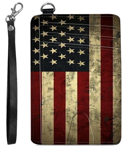 BVCLKJPOI RFID Blocking Wallet Women Slim Credit Card Holder with ID Window, Cute Small Front Pocket Card Wallet, Minimalist PU Leather Card Case for Travel Shopping Office Use, A1, Rote Flagge von BVCLKJPOI
