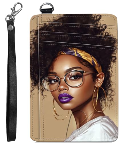 BVCLKJPOI RFID Blocking Wallet Women Slim Credit Card Holder with ID Window, Cute Small Front Pocket Card Wallet, Minimalist PU Leather Card Case for Travel Shopping Office Use, A2, Afrikanische Frau von BVCLKJPOI