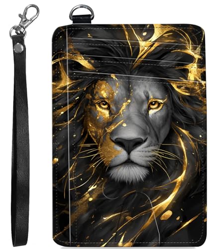 BVCLKJPOI RFID Blocking Wallet Women Slim Credit Card Holder with ID Window, Cute Small Front Pocket Card Wallet, Minimalist PU Leather Card Case for Travel Shopping Office Use, A2, Goldener Löwe von BVCLKJPOI