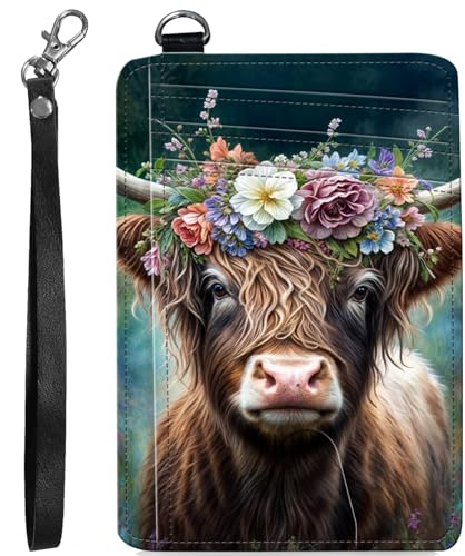 BVCLKJPOI RFID Blocking Wallet Women Slim Credit Card Holder with ID Window, Cute Small Front Pocket Card Wallet, Minimalist PU Leather Card Case for Travel Shopping Office Use, A2, Highland Kuh von BVCLKJPOI