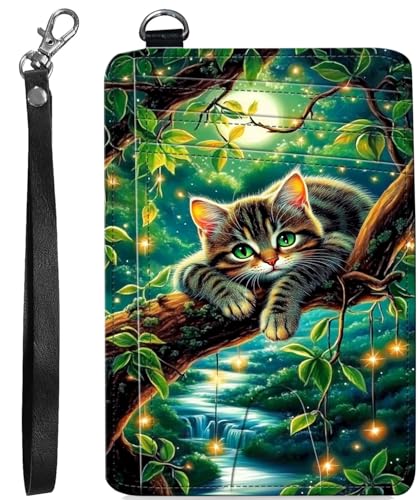 BVCLKJPOI RFID Blocking Wallet Women Slim Credit Card Holder with ID Window, Cute Small Front Pocket Card Wallet, Minimalist PU Leather Card Case for Travel Shopping Office Use, A2, Moon Cat von BVCLKJPOI