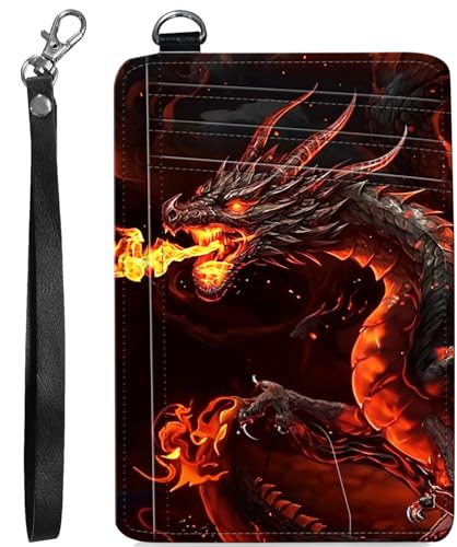 BVCLKJPOI RFID Blocking Wallet Women Slim Credit Card Holder with ID Window, Cute Small Front Pocket Card Wallet, Minimalist PU Leather Card Case for Travel Shopping Office Use, A2, Roter Drache von BVCLKJPOI