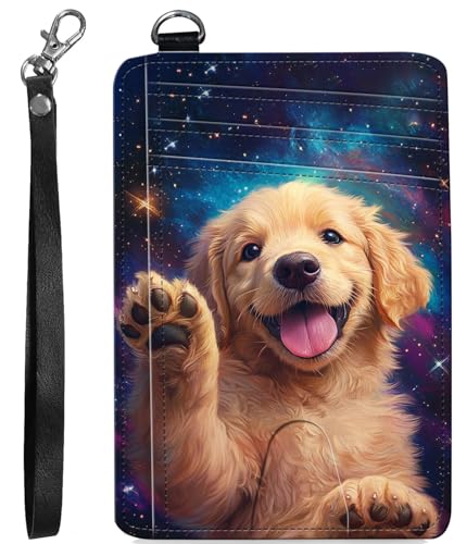 BVCLKJPOI RFID Blocking Wallet Women Slim Credit Card Holder with ID Window, Cute Small Front Pocket Card Wallet, Minimalist PU Leather Card Case for Travel Shopping Office Use, A2, Sternenhimmel Hund von BVCLKJPOI