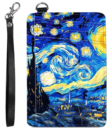 BVCLKJPOI RFID Blocking Wallet Women Slim Credit Card Holder with ID Window, Cute Small Front Pocket Card Wallet, Minimalist PU Leather Card Case for Travel Shopping Office Use, A2, Sternennacht von BVCLKJPOI