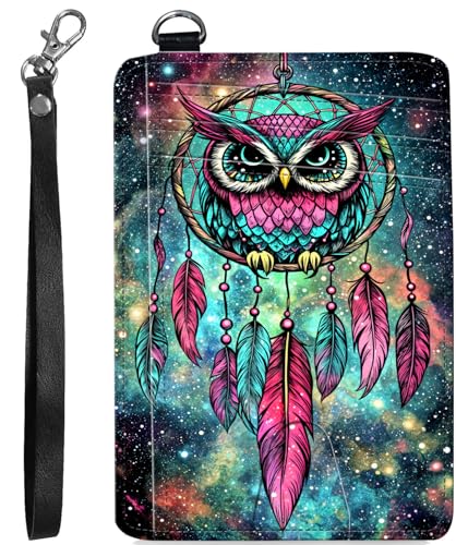 BVCLKJPOI RFID Blocking Wallet Women Slim Credit Card Holder with ID Window, Cute Small Front Pocket Card Wallet, Minimalist PU Leather Card Case for Travel Shopping Office Use, A2, Traumnetz Eule von BVCLKJPOI