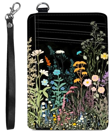 BVCLKJPOI RFID Blocking Wallet Women Slim Credit Card Holder with ID Window, Cute Small Front Pocket Card Wallet, Minimalist PU Leather Card Case for Travel Shopping Office Use, A2, Wildblumen von BVCLKJPOI