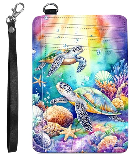 BVCLKJPOI RFID Blocking Wallet Women Slim Credit Card Holder with ID Window, Cute Small Front Pocket Card Wallet, Minimalist PU Leather Card Case for Travel Shopping Office Use, A2, schildkröte von BVCLKJPOI