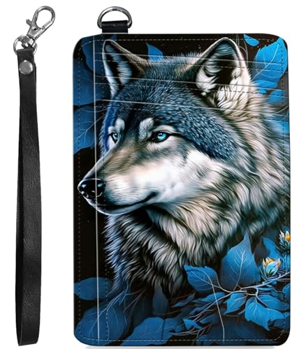 BVCLKJPOI RFID Blocking Wallet Women Slim Credit Card Holder with ID Window, Cute Small Front Pocket Card Wallet, Minimalist PU Leather Card Case for Travel Shopping Office Use, A2, wolf von BVCLKJPOI