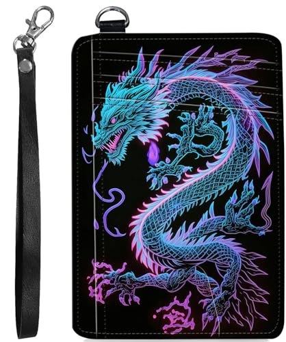 BVCLKJPOI RFID Blocking Wallet Women Slim Credit Card Holder with ID Window, Cute Small Front Pocket Card Wallet, Minimalist PU Leather Card Case for Travel Shopping Office Use, A3, Blauer Drache von BVCLKJPOI